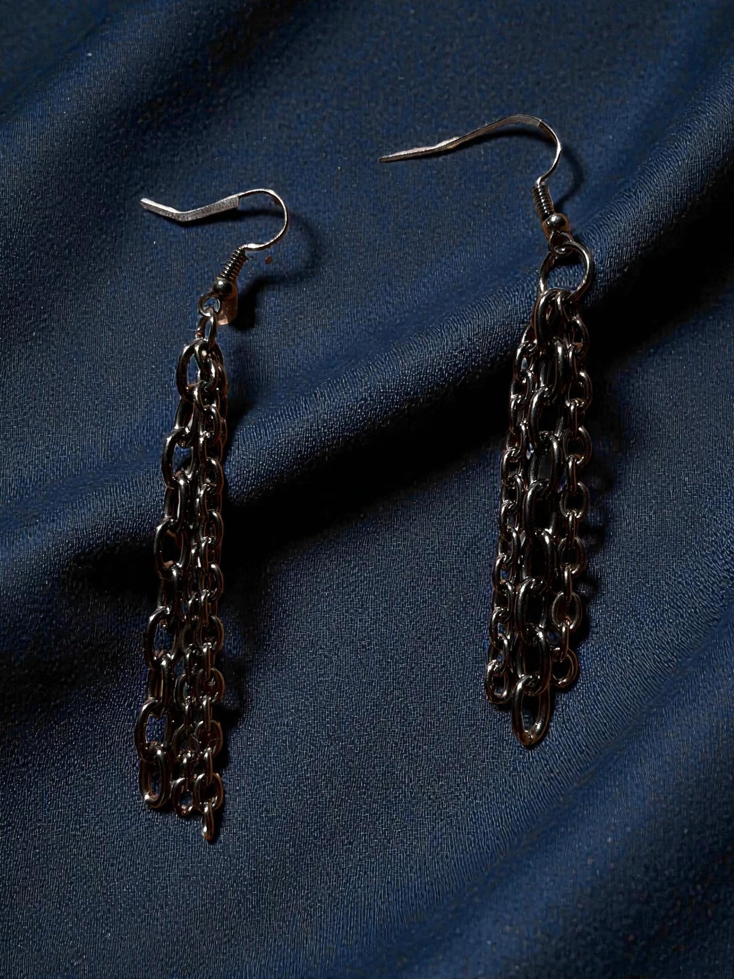 Gunmetal Chain Drop Earrings | Edgy Layered Chain Earrings | Dark Silver Dangle Earrings | Alternative Jewelry | Statement Earrings