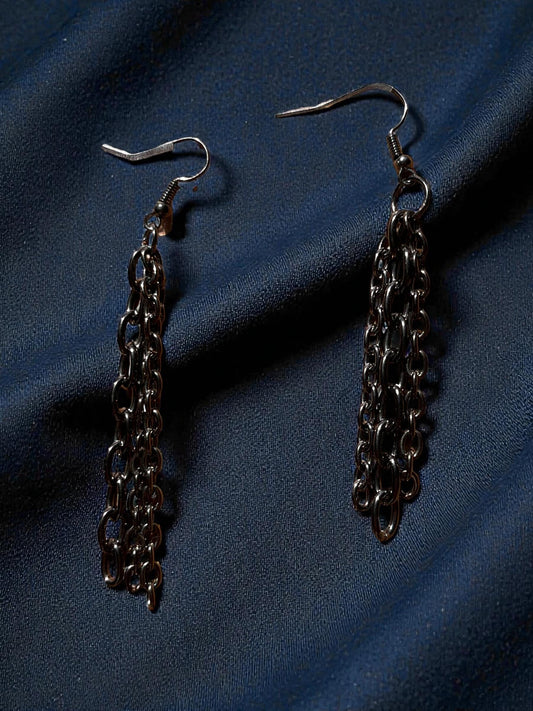 Gunmetal Chain Drop Earrings | Edgy Layered Chain Earrings | Dark Silver Dangle Earrings | Alternative Jewelry | Statement Earrings