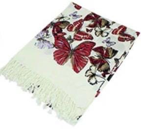 Butterfly Print Scarf, XL Pashmina Shawl Wrap, Lightweight Spring Scarf, Floral Boho Wrap, Gift for Her, Soft Fringe Scarf