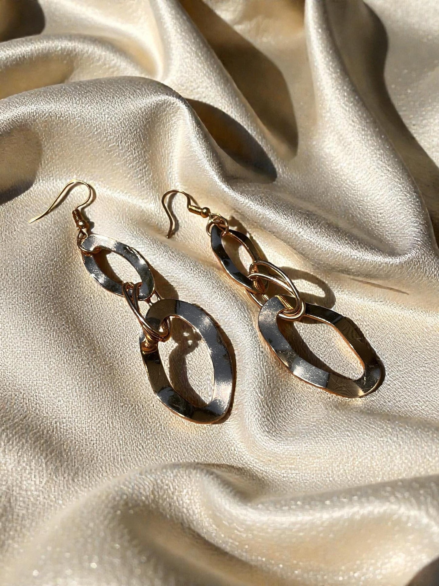 Hammered Gold Link Drop Earrings | Modern Geometric Dangle Earrings | Statement Gold Earrings | Lightweight Boutique Jewelry | Chic