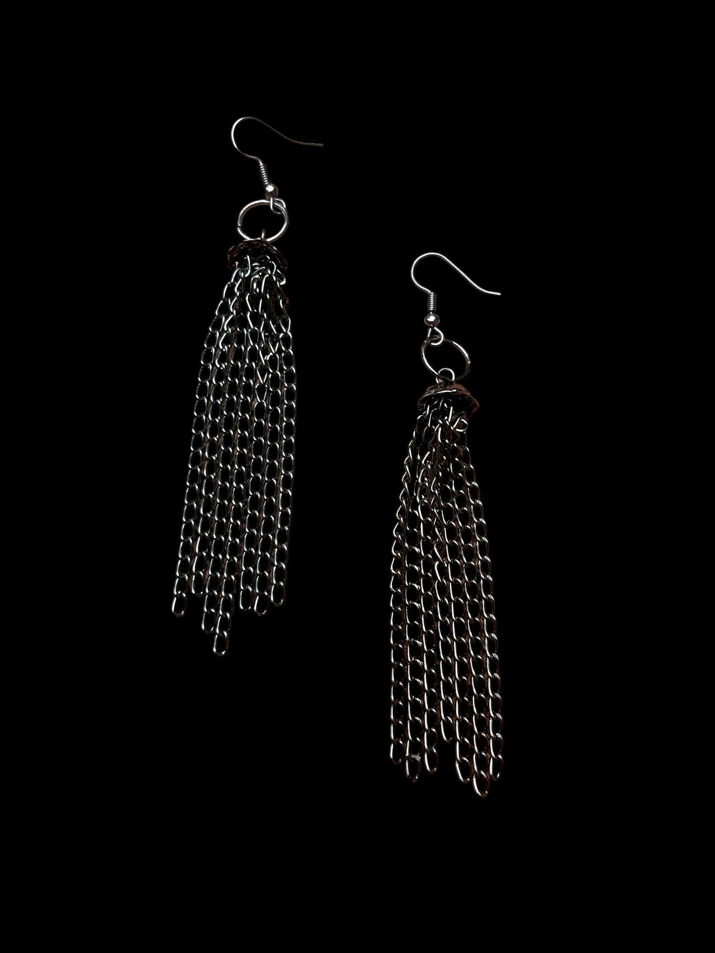 Gunmetal Chain Drop Earrings | Edgy Layered Chain Earrings | Dark Silver Dangle Earrings | Alternative Jewelry | Statement Earrings
