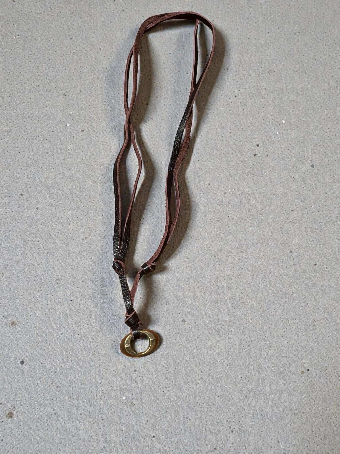 Rustic Leather Cord Pendant Necklace | Boho Leather Necklace with Antique Brass Bead | Minimalist Unisex Jewelry | Earthy Bohemian Necklace