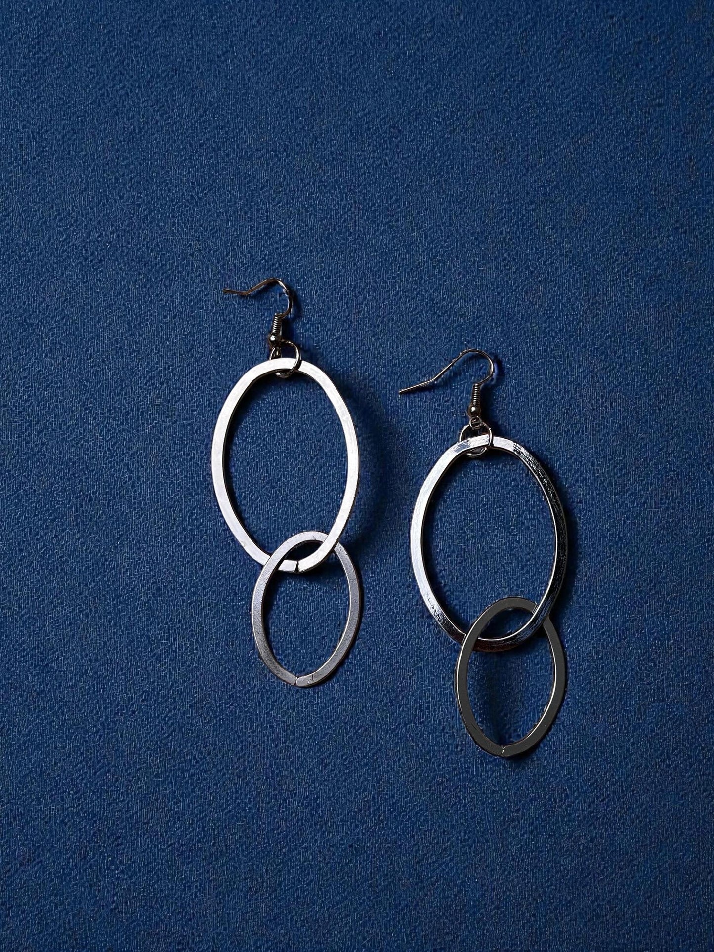 Modern Geometric Drop Earrings | Mixed Metal Oval Earrings | Minimalist Statement Earrings | Contemporary Dangle Earrings | Abstract Jewelry