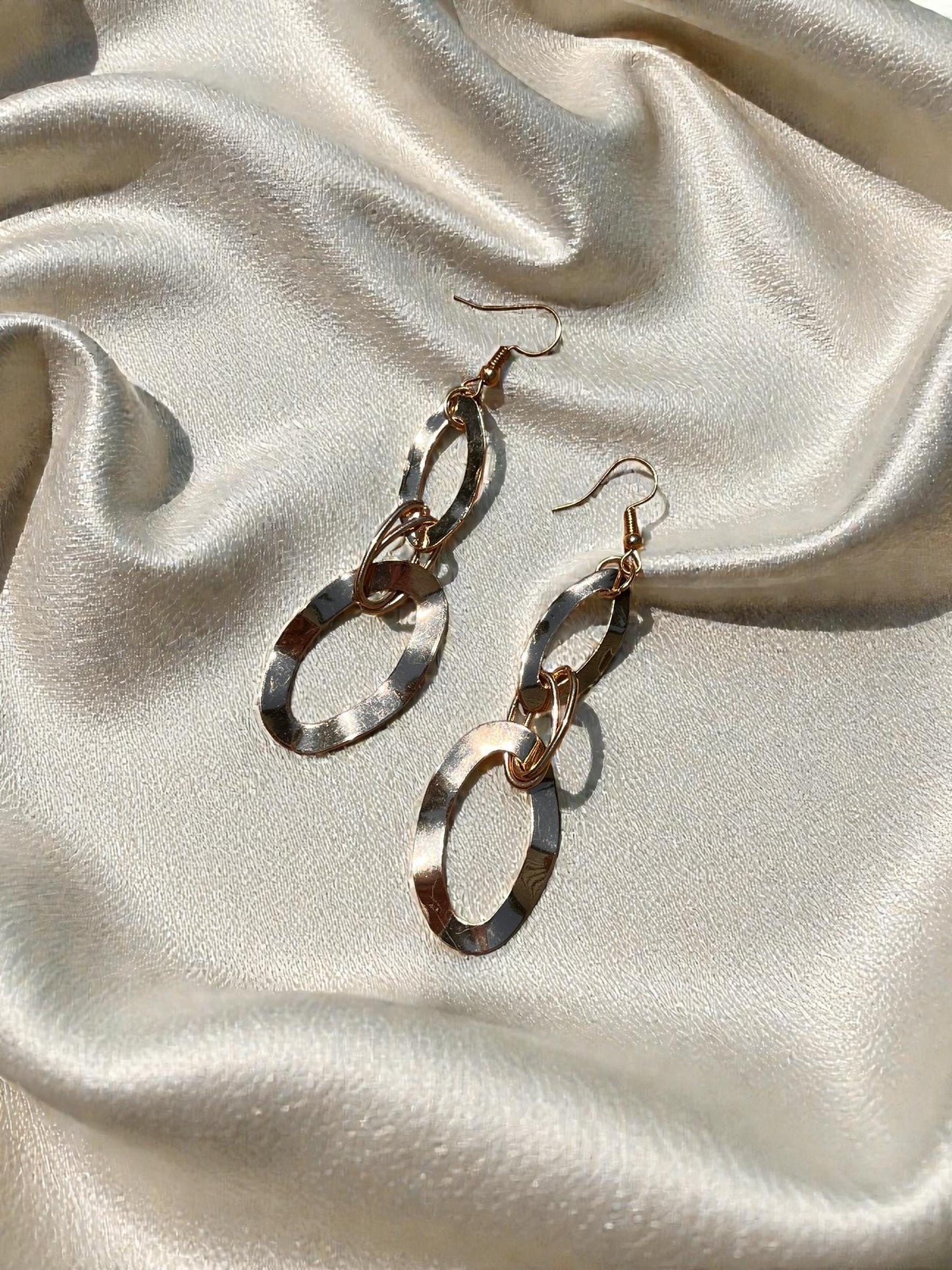 Hammered Gold Link Drop Earrings | Modern Geometric Dangle Earrings | Statement Gold Earrings | Lightweight Boutique Jewelry | Chic