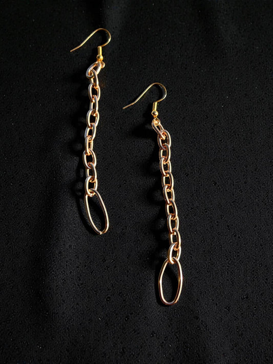 Gold Chain Drop Earrings | Long Gold Dangle Earrings | Minimalist Statement Earrings | Modern Link Earrings | Lightweight 3 Inch Earrings