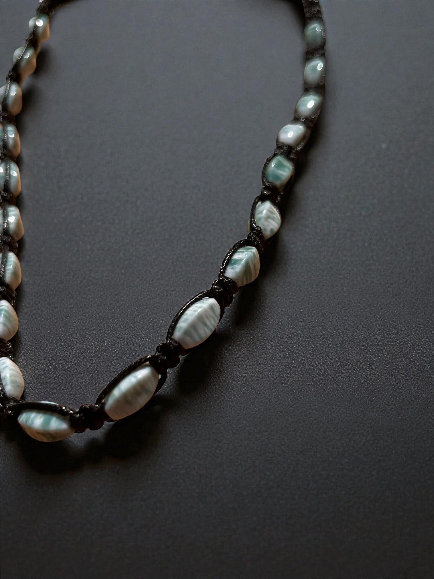 Aquamarine Beaded Cord Necklace | Boho Stone Necklace | Beach Style Necklace | Minimalist Beaded Necklace | Surfer Jewelry